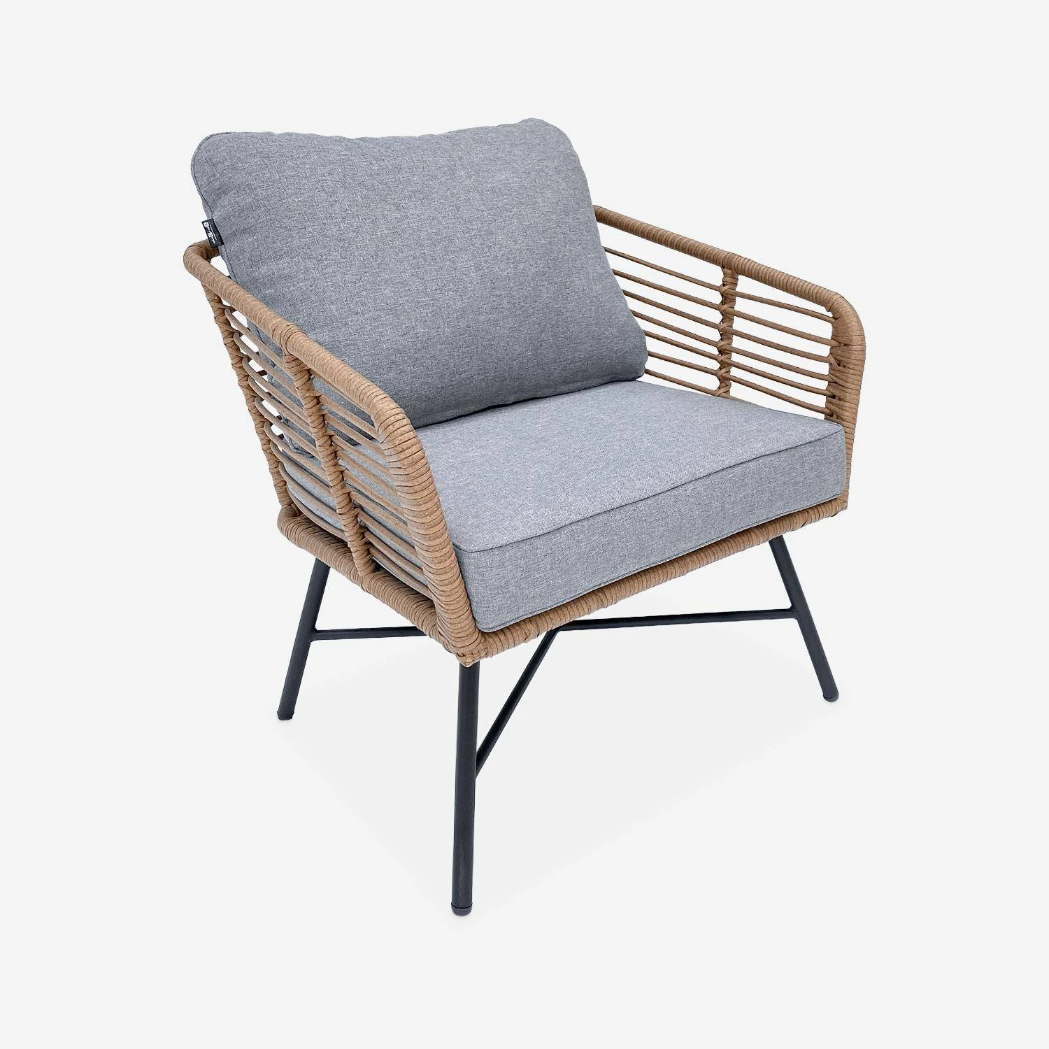 Salon De Jardin Bas Résine Tressée Effet Rotin 5 Places Couleur : Bois / Gris Chiné 6 Salon De Jardin Bas Résine Tressée Effet Rotin 5 Places Couleur : Bois / Gris Chiné – Image 4