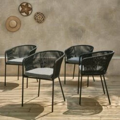 Fauteuil De Jardin Corde Et Acier Galvanisé (lot De 4) Couleur : Noir / Gris -Sweeek ropearmx4bk 525f8a97a4970e575de3b3fd5edcab47