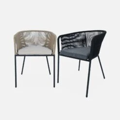 Fauteuil De Jardin Corde Et Acier Galvanisé (lot De 4) Couleur : Noir / Gris -Sweeek ropearmx4bk d728ae43c8e8dfcdfe21805c6af0d8b2