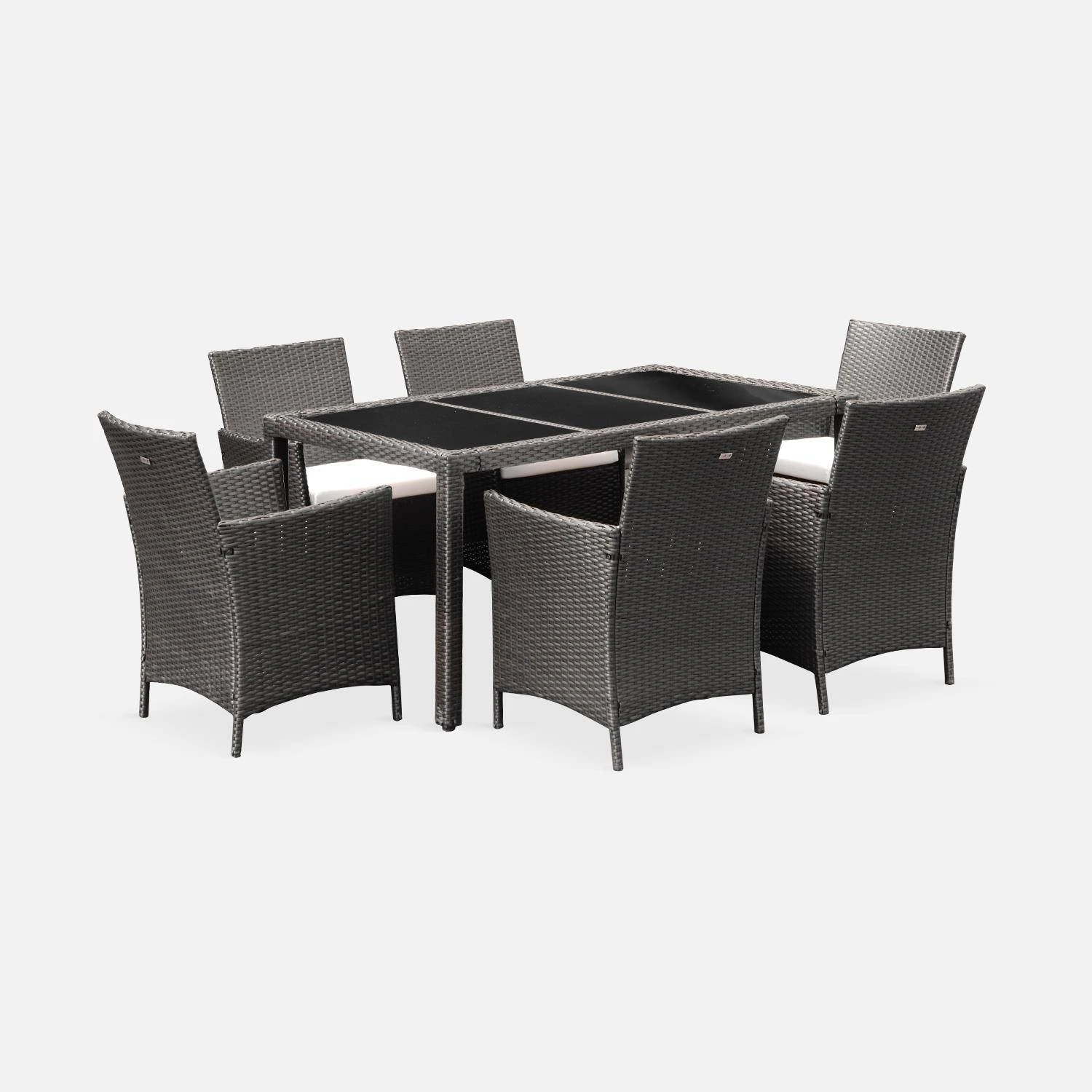 Table De Jardin Résine Tressée, 6 Fauteuils Couleur : Marron / Ecru 4 Table De Jardin Résine Tressée, 6 Fauteuils Couleur : Marron / Ecru – Image 2