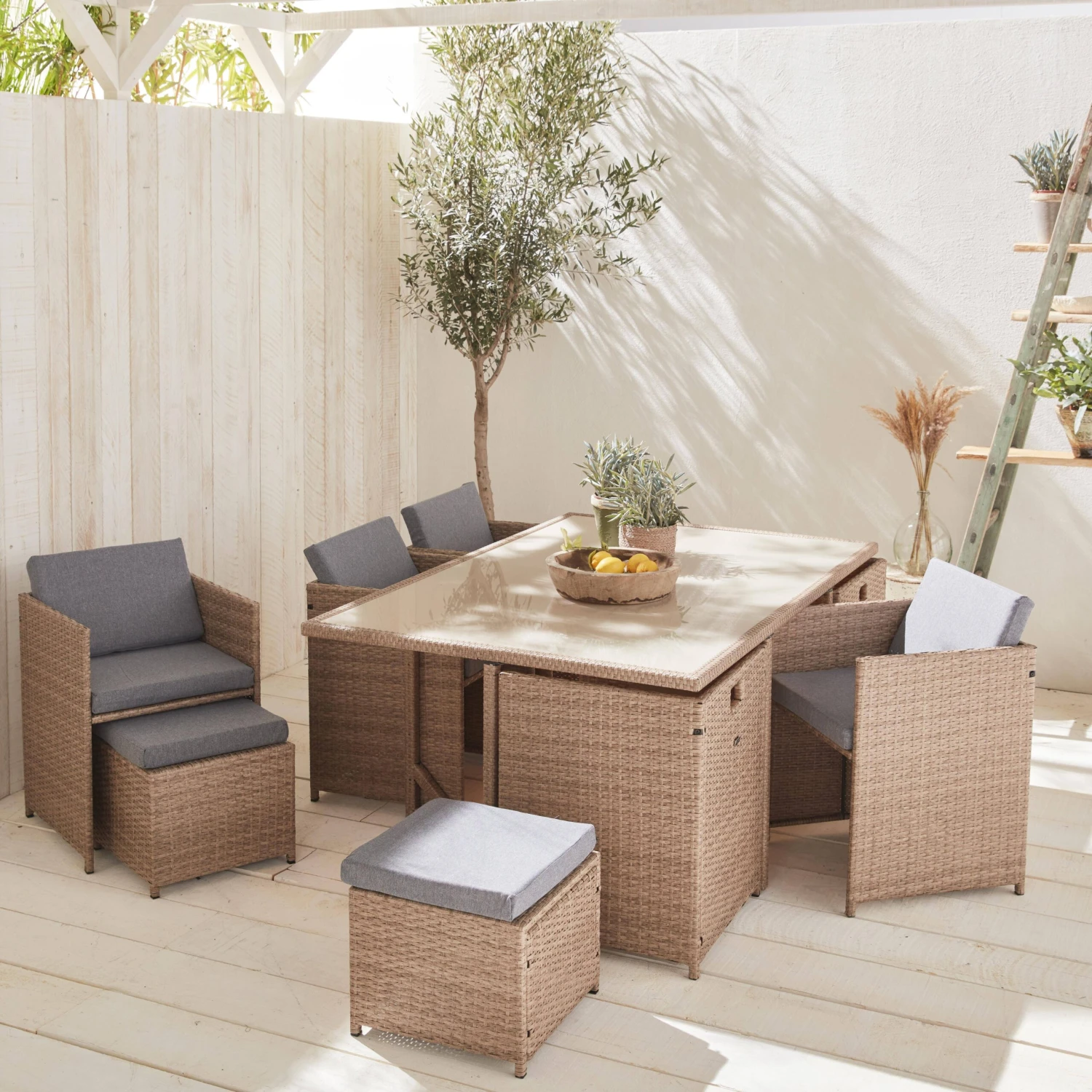 Table De Jardin Encastrable Résine, 10 Fauteuils Couleur : Beige / Gris Chiné 3 Table De Jardin Encastrable Résine, 10 Fauteuils Couleur : Beige / Gris Chiné