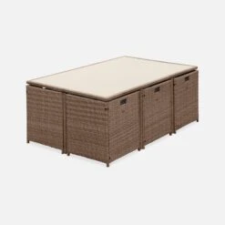 Table De Jardin Encastrable Résine, 10 Fauteuils Couleur : Beige / Gris Chiné 12 Table De Jardin Encastrable Résine, 10 Fauteuils Couleur : Beige / Gris Chiné -Sweeek wkdgcube10ntgy c543edb6fa934216e820074934a3dbc8