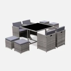 Table De Jardin Encastrable Résine Tressée, 8 Fauteuils Couleur : Nuances De Gris / Gris Chiné -Sweeek wkdgcube8mxgy 7b3169473578bc8a724d8f80bf517e69