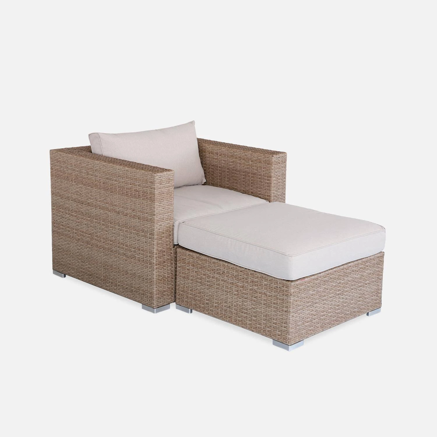 Fauteuil De Jardin + Repose Pieds, Résine Tressée Couleur : Beige / Beige 3 Fauteuil De Jardin + Repose Pieds, Résine Tressée Couleur : Beige / Beige