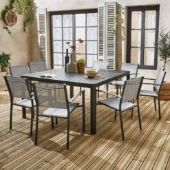 Table De Jardin Extensible Aluminium + 8 Fauteuils De Jardin Empilables Couleur : Anthracite / Gris Clair 11 Table De Jardin Extensible Aluminium + 8 Fauteuils De Jardin Empilables Couleur : Anthracite / Gris Clair -Sweeek xtafsq147r8gy a69b64ef51e0ce6ff0b3a42fdf863c55