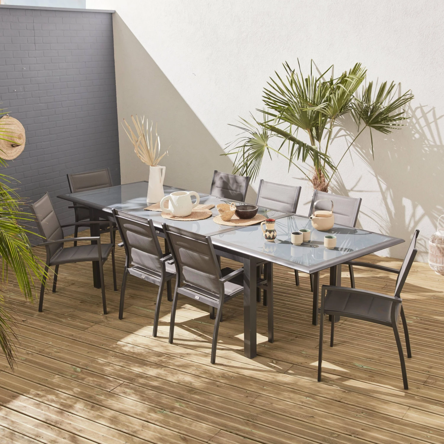 Table De Jardin Extensible Aluminium, 8 Chaises Couleur : Anthracite 3 Table De Jardin Extensible Aluminium, 8 Chaises Couleur : Anthracite