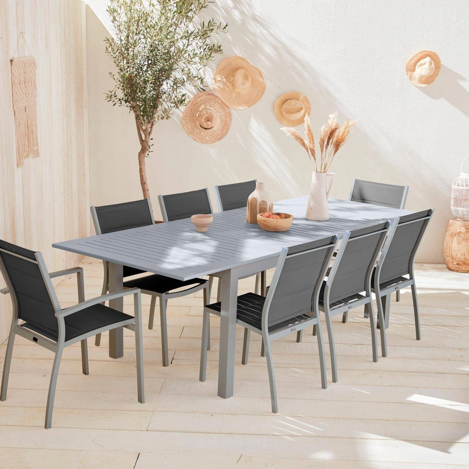 Table De Jardin Extensible Aluminium, 8 Chaises Couleur : Gris / Gris Foncé 3 Table De Jardin Extensible Aluminium, 8 Chaises Couleur : Gris / Gris Foncé